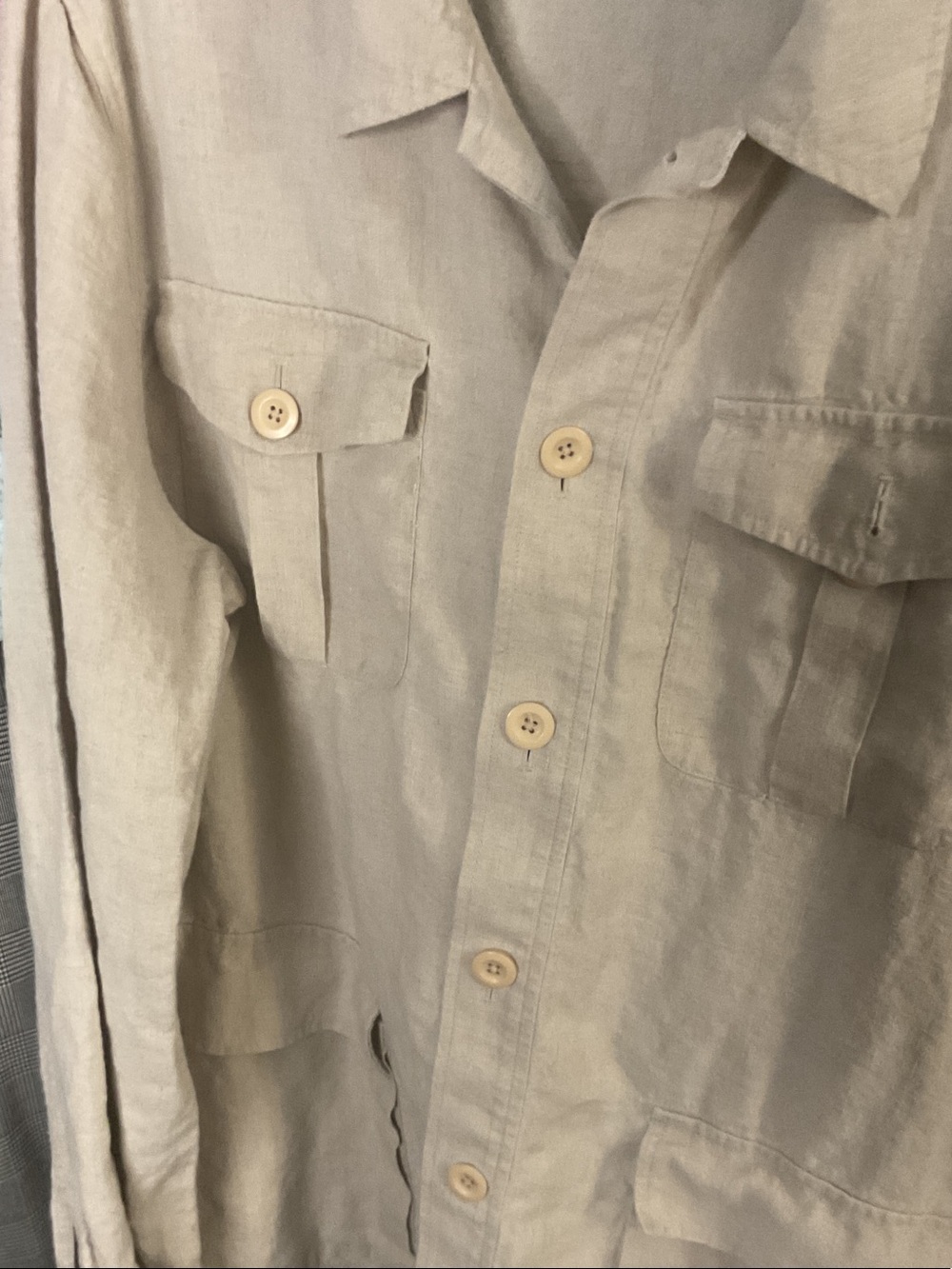 Casual Linen Button-Up Shirt Jacket in Beige 100 linen xl ptp 24 to 27